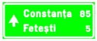Indicator rutier Confirmarea directiei de mers pentru autostrada spre localitati mai importante si distantele pana la acestea