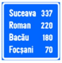 Indicator rutier Confirmarea directiei de mers spre localitati mai importante si distantele pana la acestea